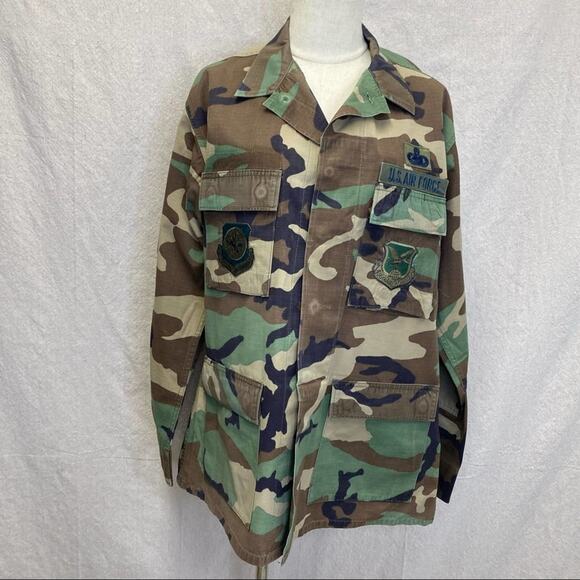 Authentic Military camo ripstop shirt jacket shacket with patches  size Medium - Picture 1 of 15